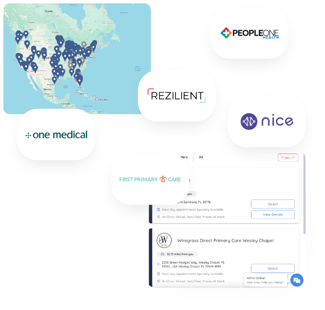 An image showing Apaly's main clients and partners, like Everside, Nice, One Medical, Rezilient and others