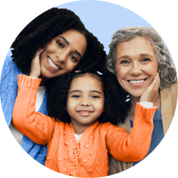 An image of a family with two women and a child, representing members at Apaly